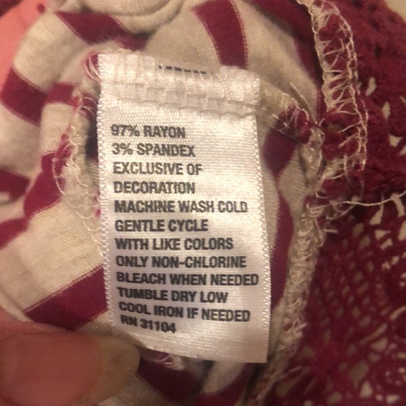 Red Camel - Small Stripe Dress -Burgundy/Gray with Gray Lace Hem. - Picture 7 of 9